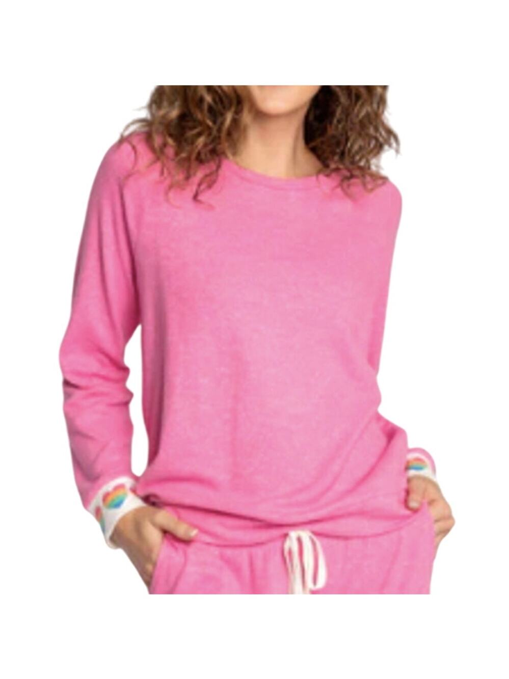 P.J. Salvage Pink Rainbow Heart Long Sleeve Soft Jersey Tee size M NEW Tags